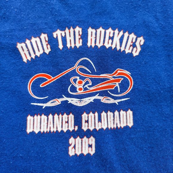 Moto graphic design T-shirt blue men's size L - Picture 3 of 5